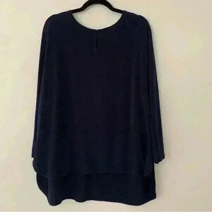 Lauren Ralph Lauren 3X Top Shirt Navy Blue Scoop Neck Keyhole 3/4 Sleeve